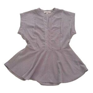 Monteau Los Angeles Womens XL Gray White Striped Seersucker Peplum Blouse